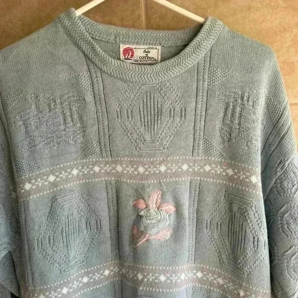 Vtg Isle of Cotton Women’s Large Sweater Embroidered Floral Cottage Grandma Cozy - Picture 6 of 10